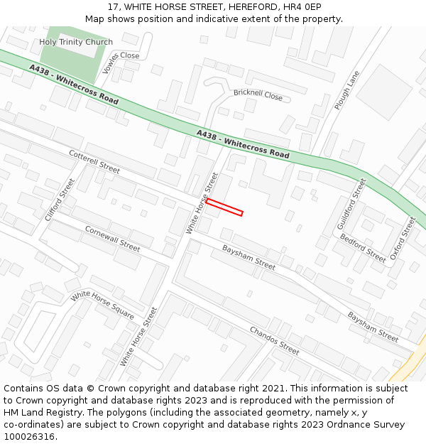 17, WHITE HORSE STREET, HEREFORD, HR4 0EP: Location map and indicative extent of plot