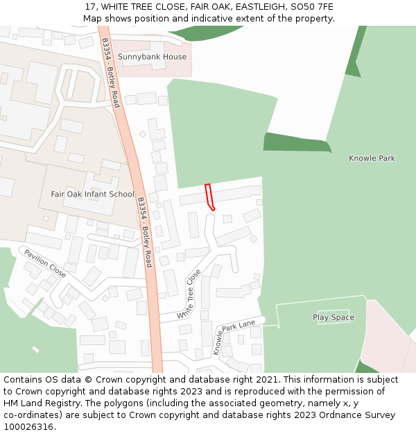 17, WHITE TREE CLOSE, FAIR OAK, EASTLEIGH, SO50 7FE: Location map and indicative extent of plot