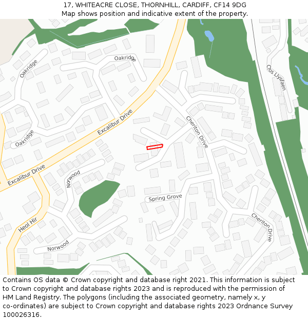17, WHITEACRE CLOSE, THORNHILL, CARDIFF, CF14 9DG: Location map and indicative extent of plot