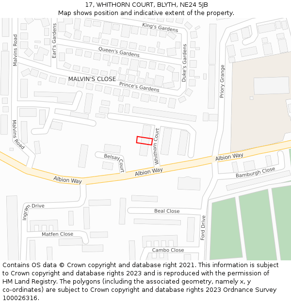 17, WHITHORN COURT, BLYTH, NE24 5JB: Location map and indicative extent of plot