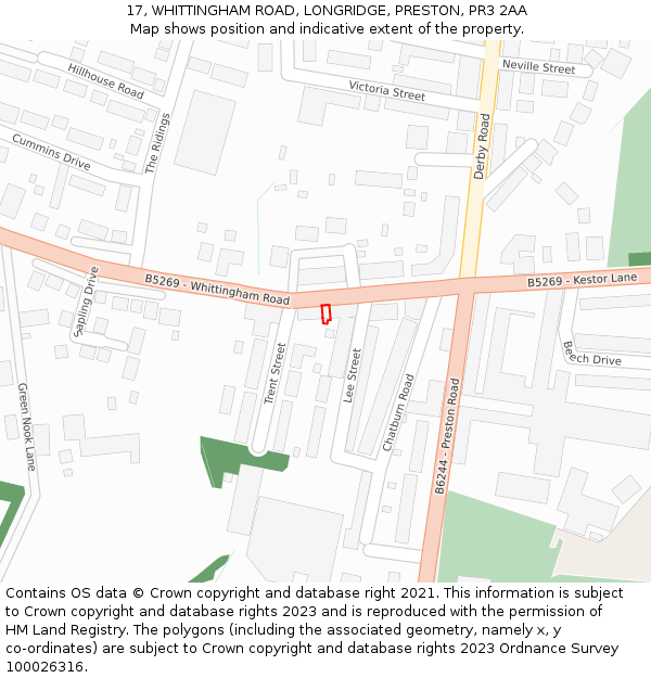 17, WHITTINGHAM ROAD, LONGRIDGE, PRESTON, PR3 2AA: Location map and indicative extent of plot