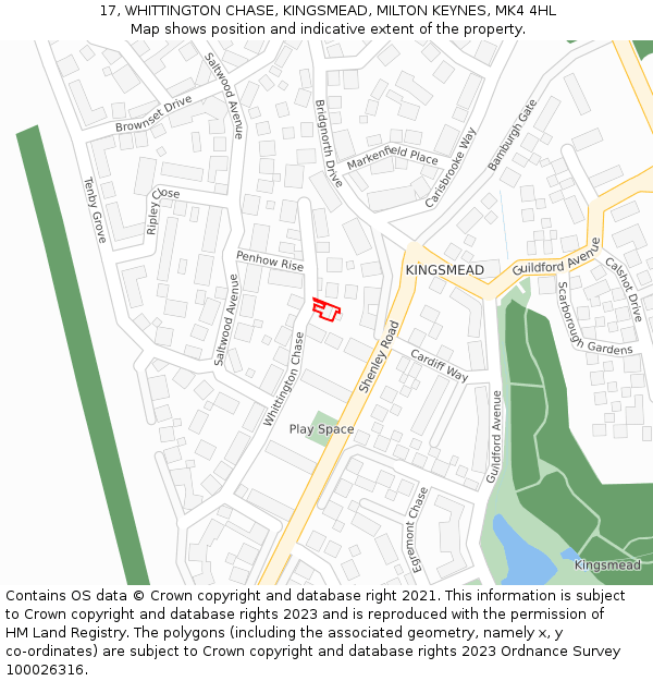 17, WHITTINGTON CHASE, KINGSMEAD, MILTON KEYNES, MK4 4HL: Location map and indicative extent of plot