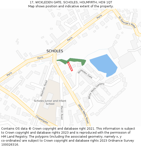 17, WICKLEDEN GATE, SCHOLES, HOLMFIRTH, HD9 1QT: Location map and indicative extent of plot