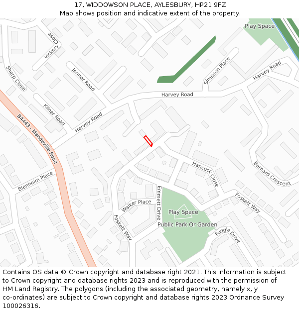 17, WIDDOWSON PLACE, AYLESBURY, HP21 9FZ: Location map and indicative extent of plot