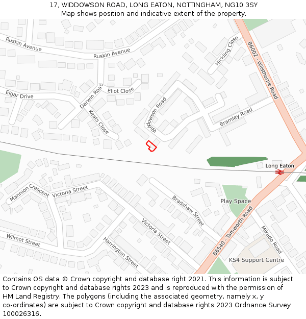 17, WIDDOWSON ROAD, LONG EATON, NOTTINGHAM, NG10 3SY: Location map and indicative extent of plot
