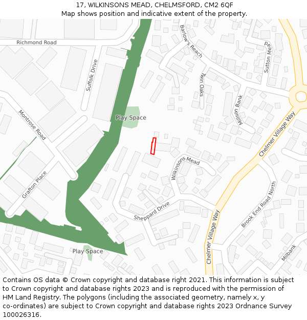 17, WILKINSONS MEAD, CHELMSFORD, CM2 6QF: Location map and indicative extent of plot