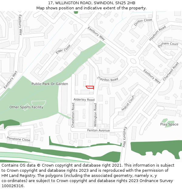 17, WILLINGTON ROAD, SWINDON, SN25 2HB: Location map and indicative extent of plot