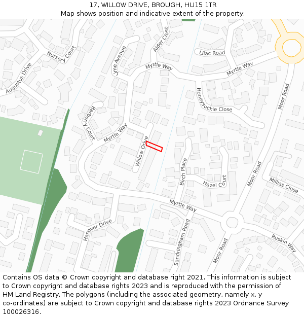 17, WILLOW DRIVE, BROUGH, HU15 1TR: Location map and indicative extent of plot