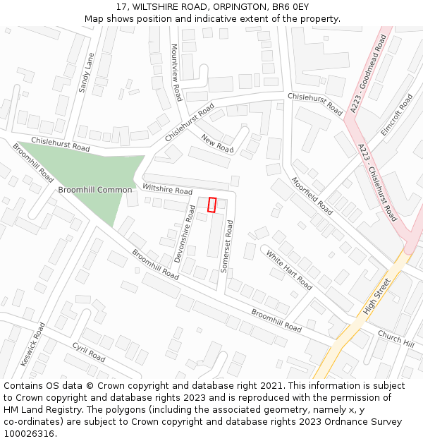 17, WILTSHIRE ROAD, ORPINGTON, BR6 0EY: Location map and indicative extent of plot