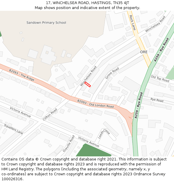 17, WINCHELSEA ROAD, HASTINGS, TN35 4JT: Location map and indicative extent of plot