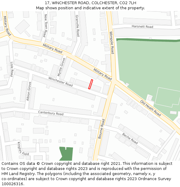 17, WINCHESTER ROAD, COLCHESTER, CO2 7LH: Location map and indicative extent of plot