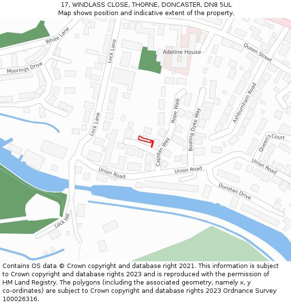 17, WINDLASS CLOSE, THORNE, DONCASTER, DN8 5UL: Location map and indicative extent of plot