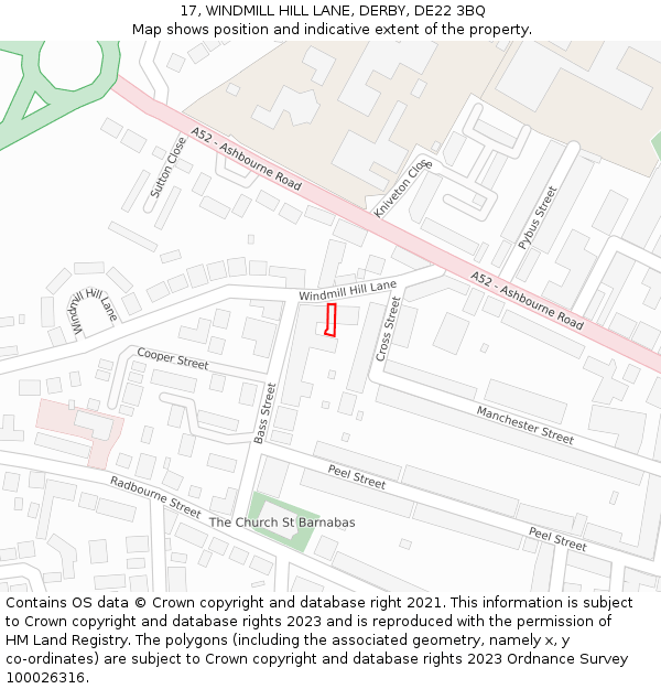 17, WINDMILL HILL LANE, DERBY, DE22 3BQ: Location map and indicative extent of plot
