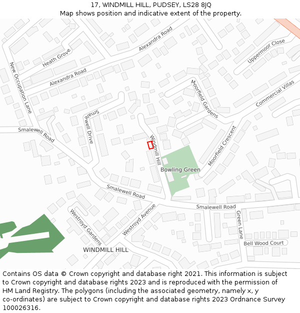 17, WINDMILL HILL, PUDSEY, LS28 8JQ: Location map and indicative extent of plot