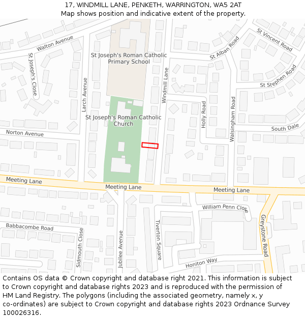 17, WINDMILL LANE, PENKETH, WARRINGTON, WA5 2AT: Location map and indicative extent of plot