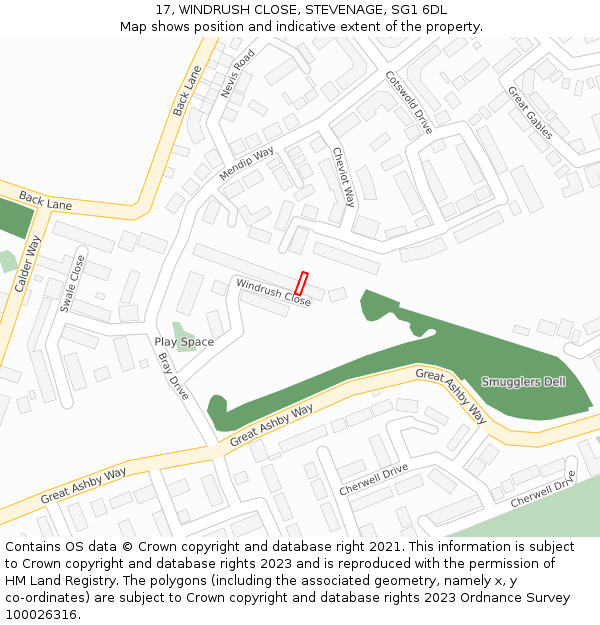 17, WINDRUSH CLOSE, STEVENAGE, SG1 6DL: Location map and indicative extent of plot