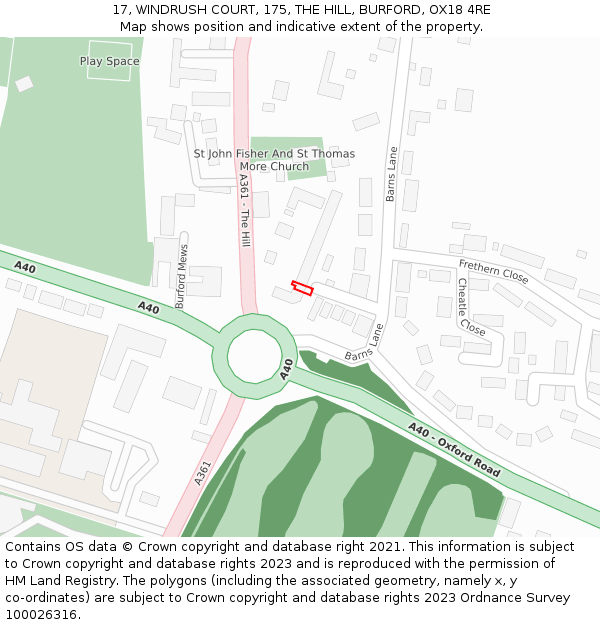 17, WINDRUSH COURT, 175, THE HILL, BURFORD, OX18 4RE: Location map and indicative extent of plot