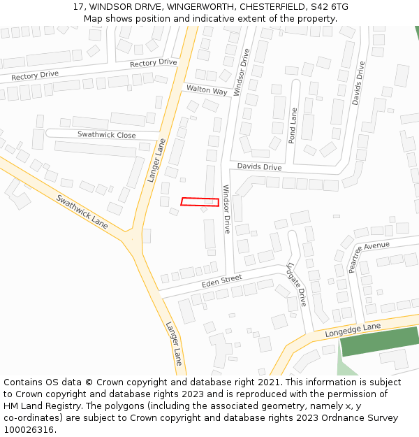 17, WINDSOR DRIVE, WINGERWORTH, CHESTERFIELD, S42 6TG: Location map and indicative extent of plot
