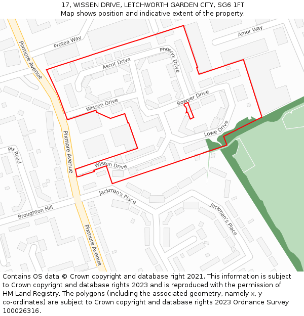 17, WISSEN DRIVE, LETCHWORTH GARDEN CITY, SG6 1FT: Location map and indicative extent of plot