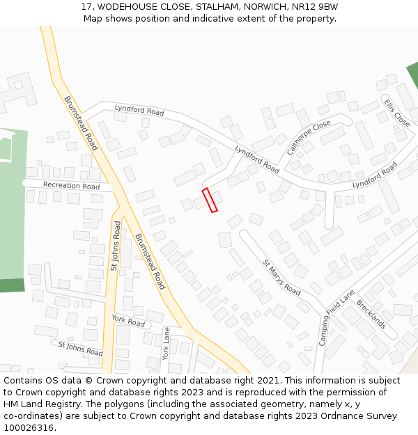 17, WODEHOUSE CLOSE, STALHAM, NORWICH, NR12 9BW: Location map and indicative extent of plot