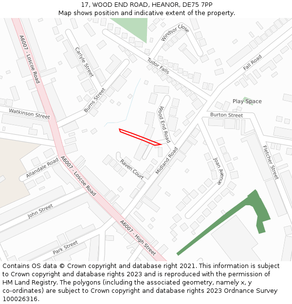 17, WOOD END ROAD, HEANOR, DE75 7PP: Location map and indicative extent of plot
