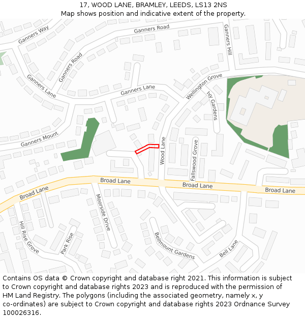 17, WOOD LANE, BRAMLEY, LEEDS, LS13 2NS: Location map and indicative extent of plot