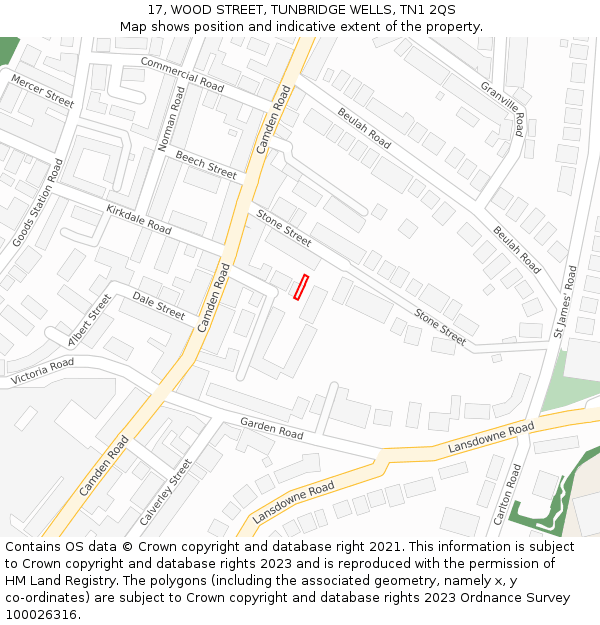17, WOOD STREET, TUNBRIDGE WELLS, TN1 2QS: Location map and indicative extent of plot