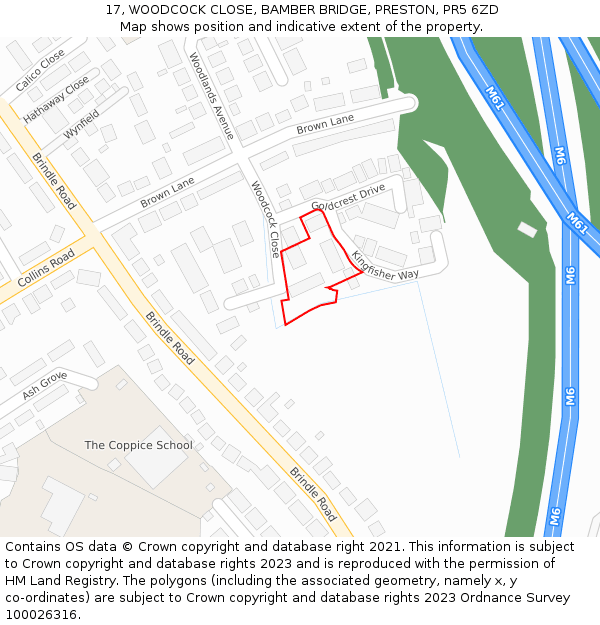 17, WOODCOCK CLOSE, BAMBER BRIDGE, PRESTON, PR5 6ZD: Location map and indicative extent of plot