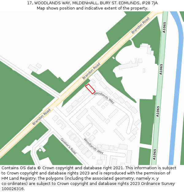 17, WOODLANDS WAY, MILDENHALL, BURY ST EDMUNDS, IP28 7JA: Location map and indicative extent of plot