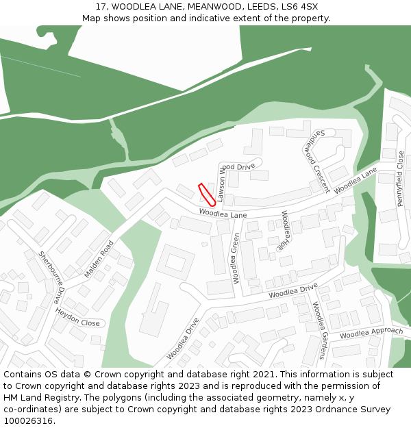17, WOODLEA LANE, MEANWOOD, LEEDS, LS6 4SX: Location map and indicative extent of plot