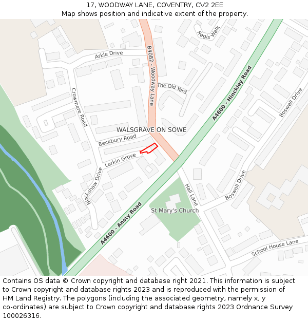 17, WOODWAY LANE, COVENTRY, CV2 2EE: Location map and indicative extent of plot