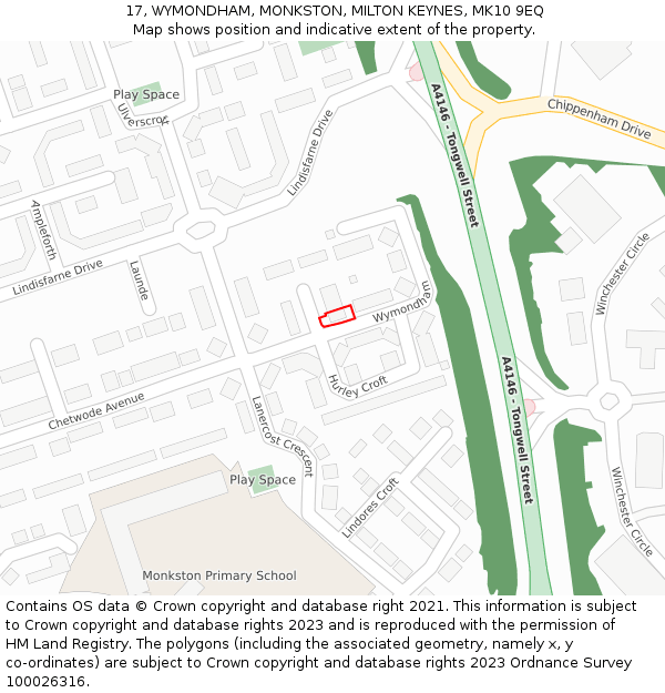 17, WYMONDHAM, MONKSTON, MILTON KEYNES, MK10 9EQ: Location map and indicative extent of plot