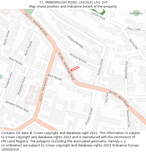 17, YARBOROUGH ROAD, LINCOLN, LN1 1HT: Location map and indicative extent of plot