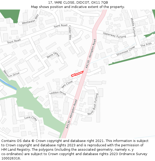 17, YARE CLOSE, DIDCOT, OX11 7QB: Location map and indicative extent of plot