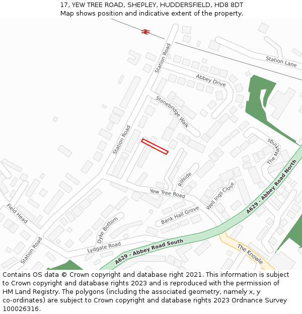 17, YEW TREE ROAD, SHEPLEY, HUDDERSFIELD, HD8 8DT: Location map and indicative extent of plot