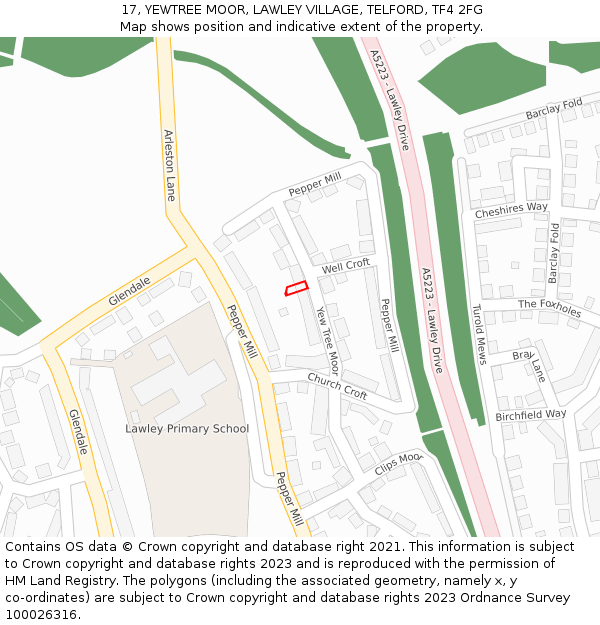 17, YEWTREE MOOR, LAWLEY VILLAGE, TELFORD, TF4 2FG: Location map and indicative extent of plot