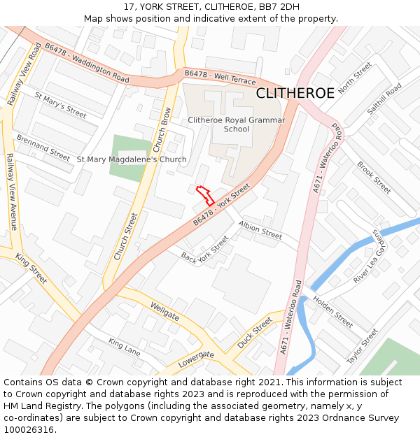 17, YORK STREET, CLITHEROE, BB7 2DH: Location map and indicative extent of plot