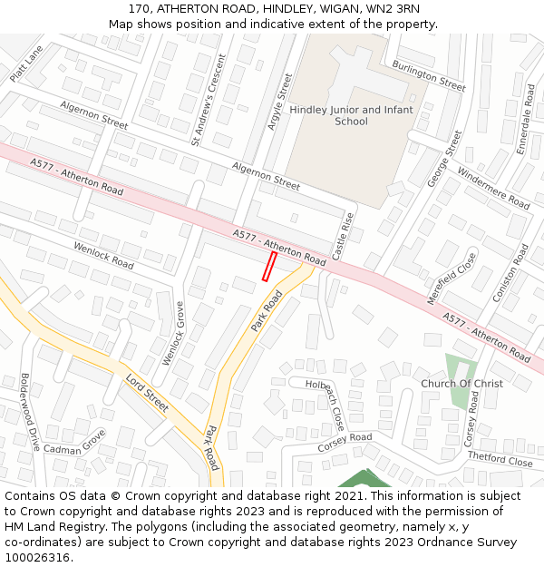 170, ATHERTON ROAD, HINDLEY, WIGAN, WN2 3RN: Location map and indicative extent of plot