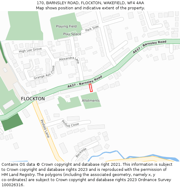 170, BARNSLEY ROAD, FLOCKTON, WAKEFIELD, WF4 4AA: Location map and indicative extent of plot