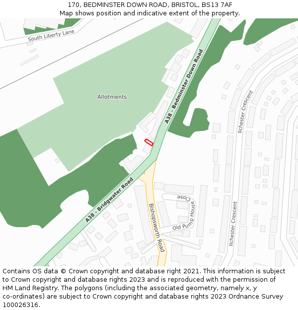 170, BEDMINSTER DOWN ROAD, BRISTOL, BS13 7AF: Location map and indicative extent of plot