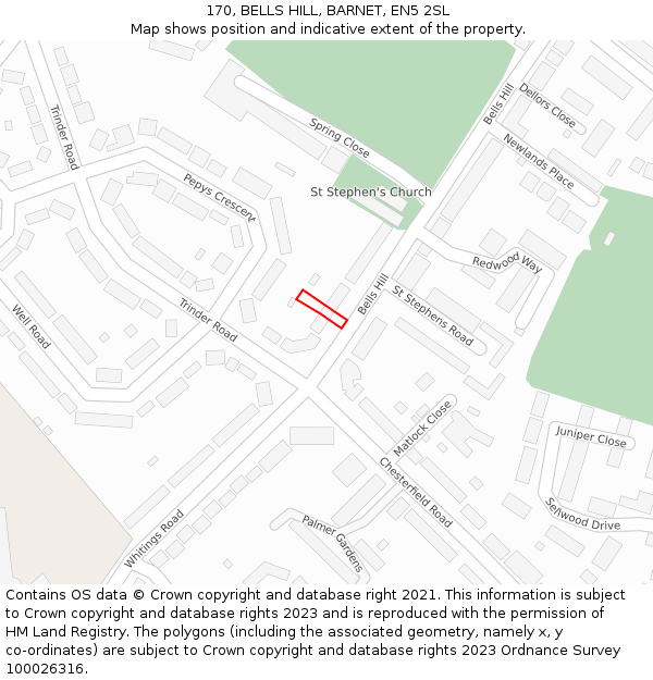 170, BELLS HILL, BARNET, EN5 2SL: Location map and indicative extent of plot