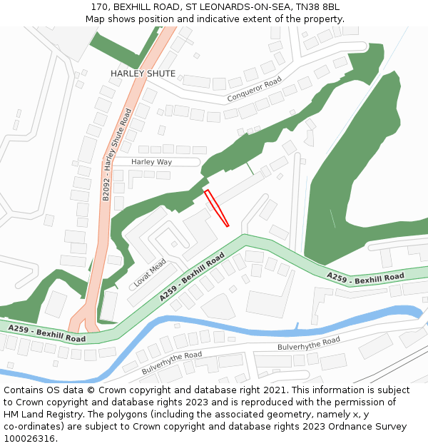 170, BEXHILL ROAD, ST LEONARDS-ON-SEA, TN38 8BL: Location map and indicative extent of plot
