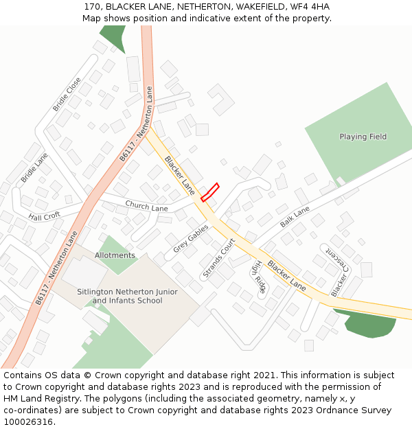 170, BLACKER LANE, NETHERTON, WAKEFIELD, WF4 4HA: Location map and indicative extent of plot