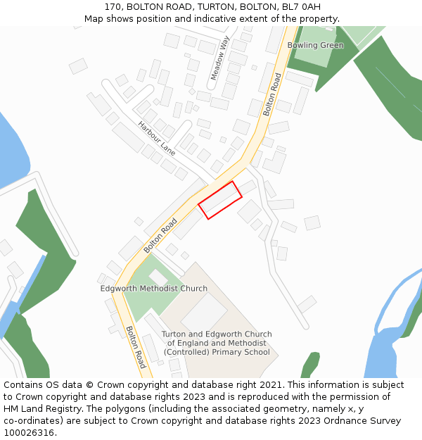 170, BOLTON ROAD, TURTON, BOLTON, BL7 0AH: Location map and indicative extent of plot