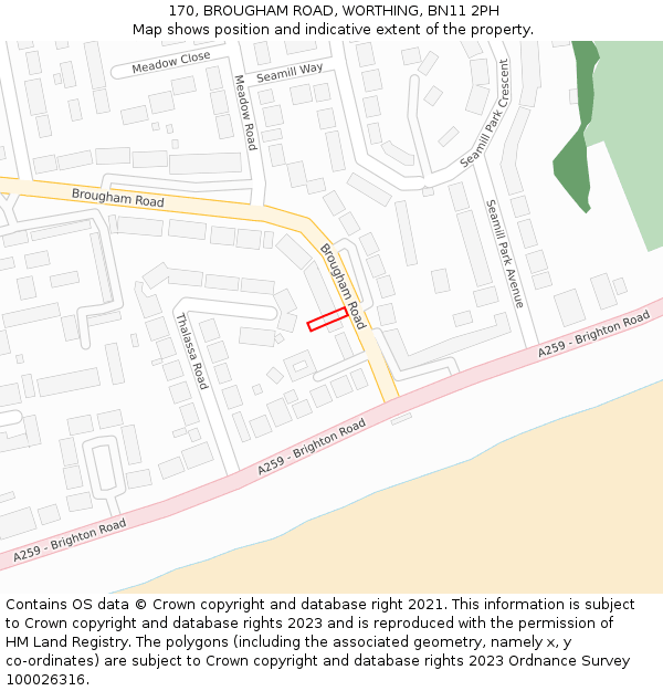170, BROUGHAM ROAD, WORTHING, BN11 2PH: Location map and indicative extent of plot