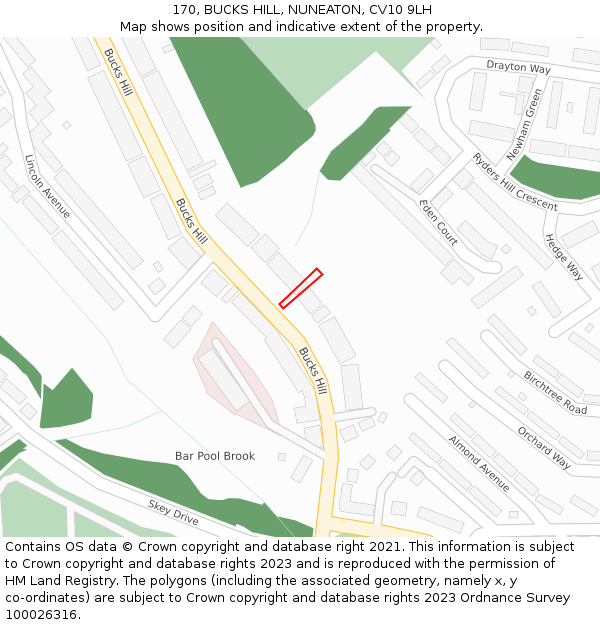 170, BUCKS HILL, NUNEATON, CV10 9LH: Location map and indicative extent of plot