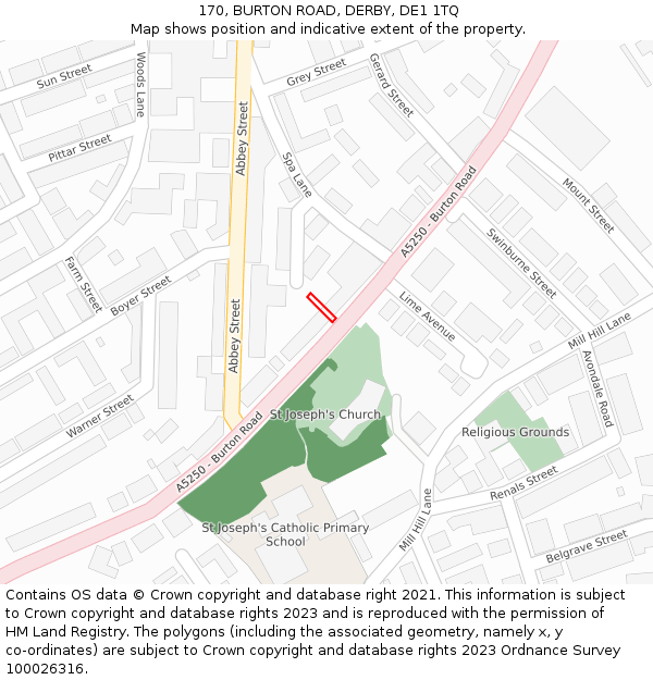 170, BURTON ROAD, DERBY, DE1 1TQ: Location map and indicative extent of plot