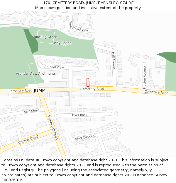 170, CEMETERY ROAD, JUMP, BARNSLEY, S74 0JF: Location map and indicative extent of plot