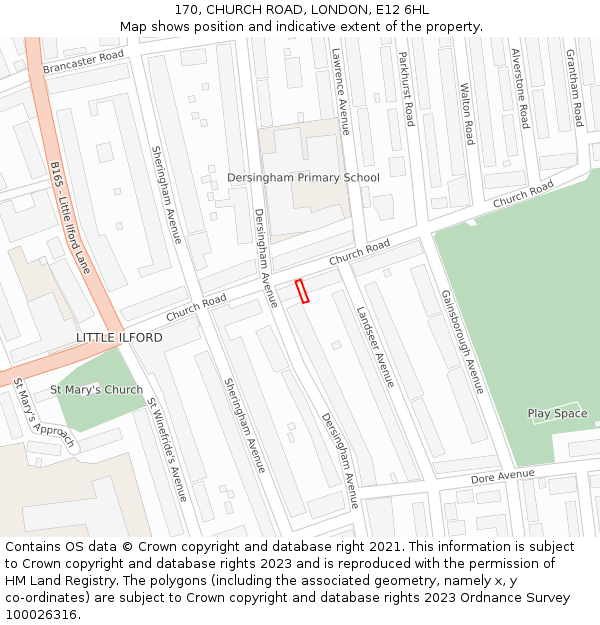 170, CHURCH ROAD, LONDON, E12 6HL: Location map and indicative extent of plot