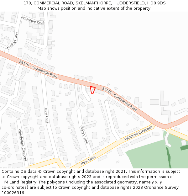 170, COMMERCIAL ROAD, SKELMANTHORPE, HUDDERSFIELD, HD8 9DS: Location map and indicative extent of plot